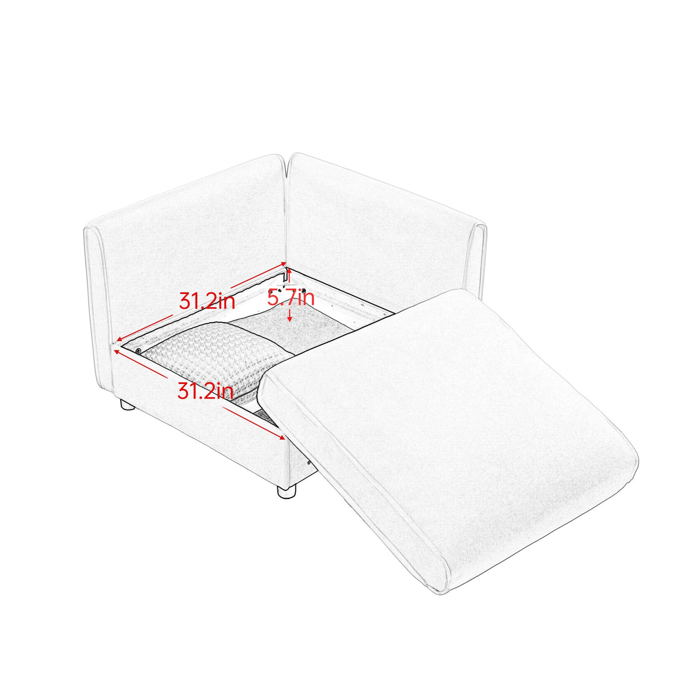 Modern Stylish Camel Chenille 2-Seater Sofa with Ottoman Storage and Cylindrical Backrest