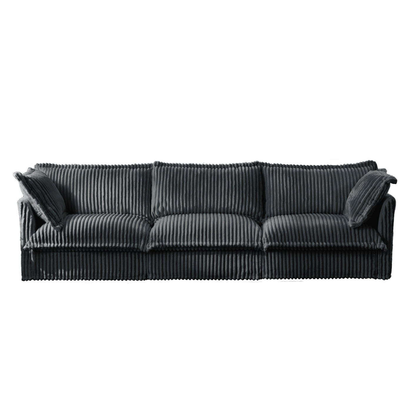 Slipcovered Sofa Couch, Modern 3 Seater Sofa with Suppleness Armrests,Deep Seat Sofa with Soft Multiple Big Pillows, Comfy Couch for Living Room, Apartment,Gray Corduroy Fabric