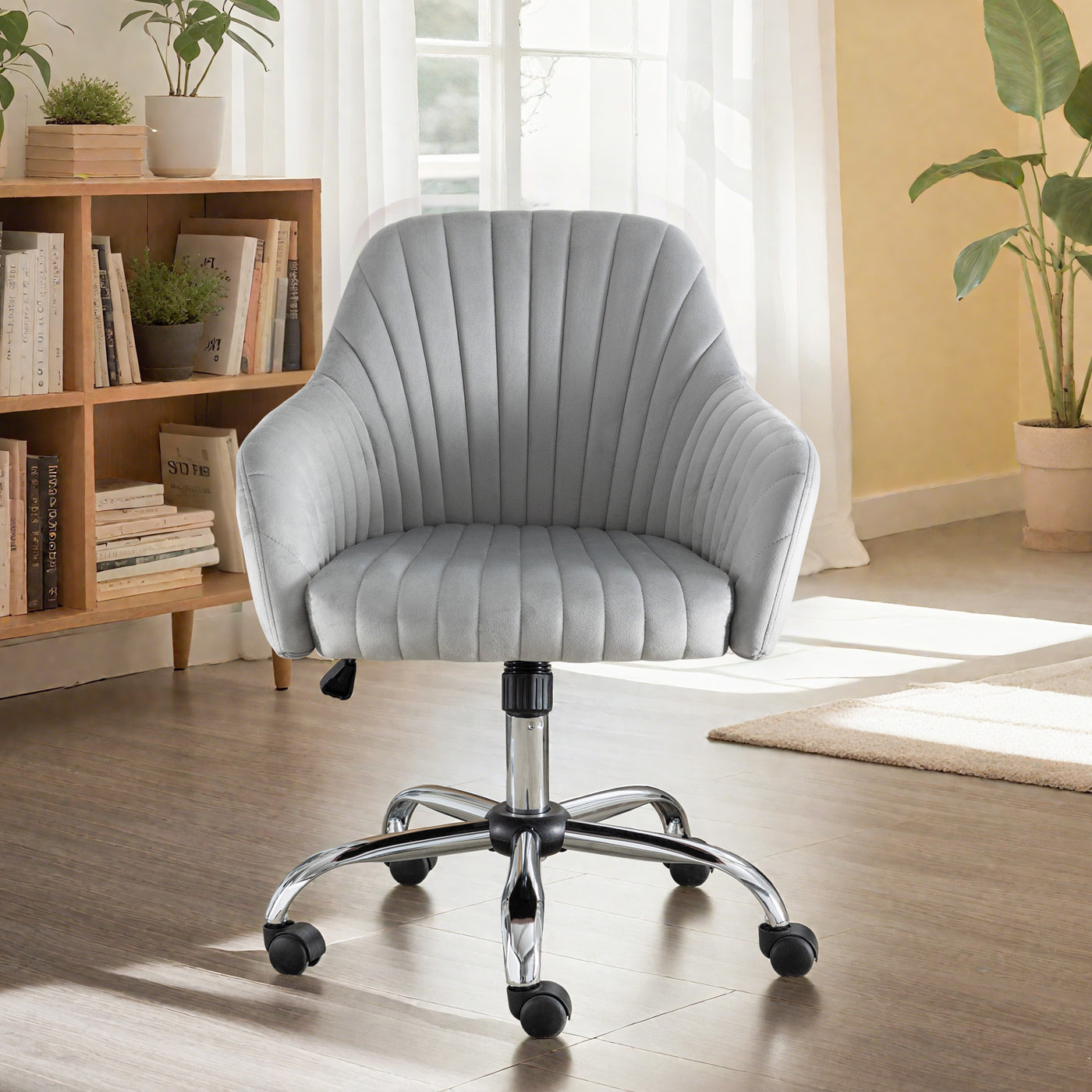 Accent chair Modern home office leisure chair with adjustable velvet height and adjustable casters (LIGHTGRAY)