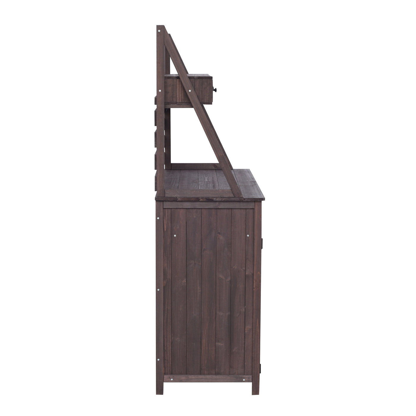 Brown Fir Wood Potting Bench - 5-Drawer Garden Workstation with Slatted Back Panel & Storage Cabinet