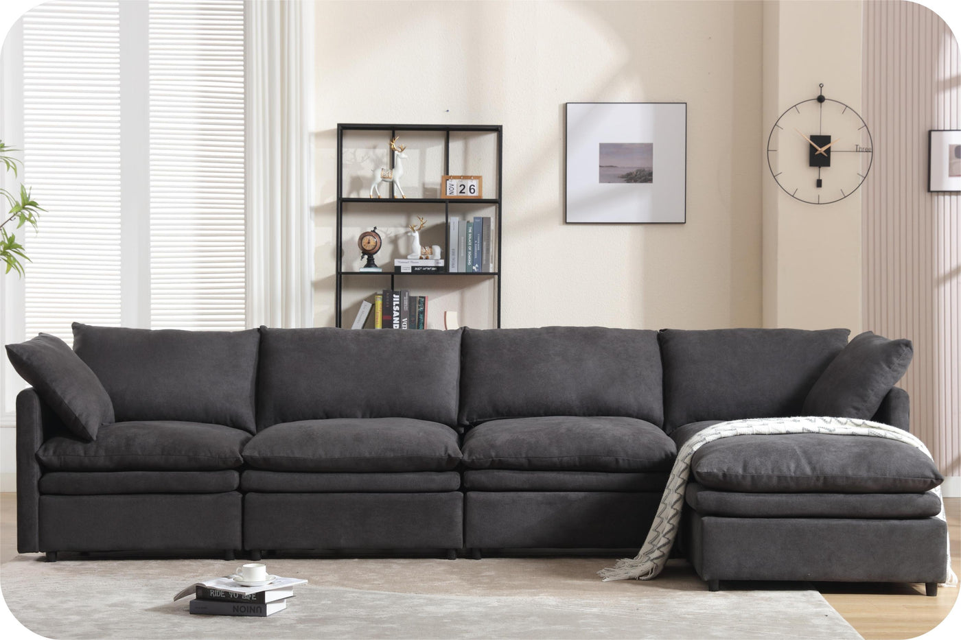 [ PACKAGING NEW UPGRADE]   [VIDEO PROVIDED]Modern U-shaped Sectional Sofa ,5-seat  Sofa ,Sleeper Sofa Couch with Chaise Lounge for Living Room,Apartment,Upholstered,Polyester,New upgrade,Dark Gray