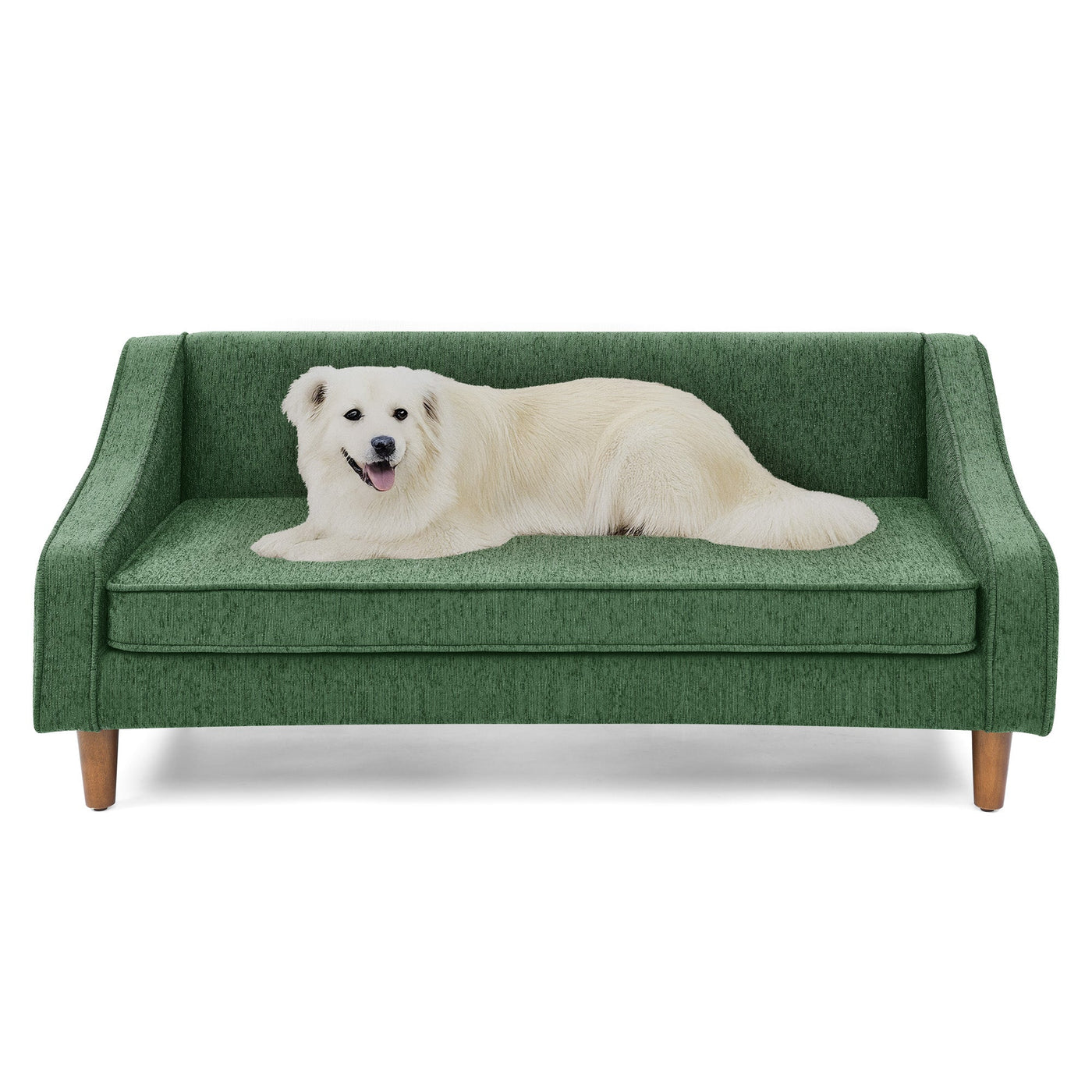 Modern Durable Elevated Dog Sofa Bed with Irregular Armrest Design, Comfortable Soft Green Pet Sofa, Foam Material