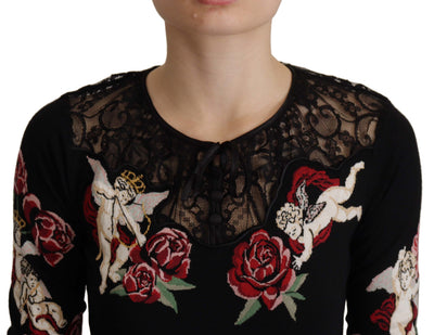 Dolce & Gabbana Black Lace Angel Roses Cardigan Sweater