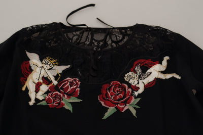 Dolce & Gabbana Black Lace Angel Roses Cardigan Sweater
