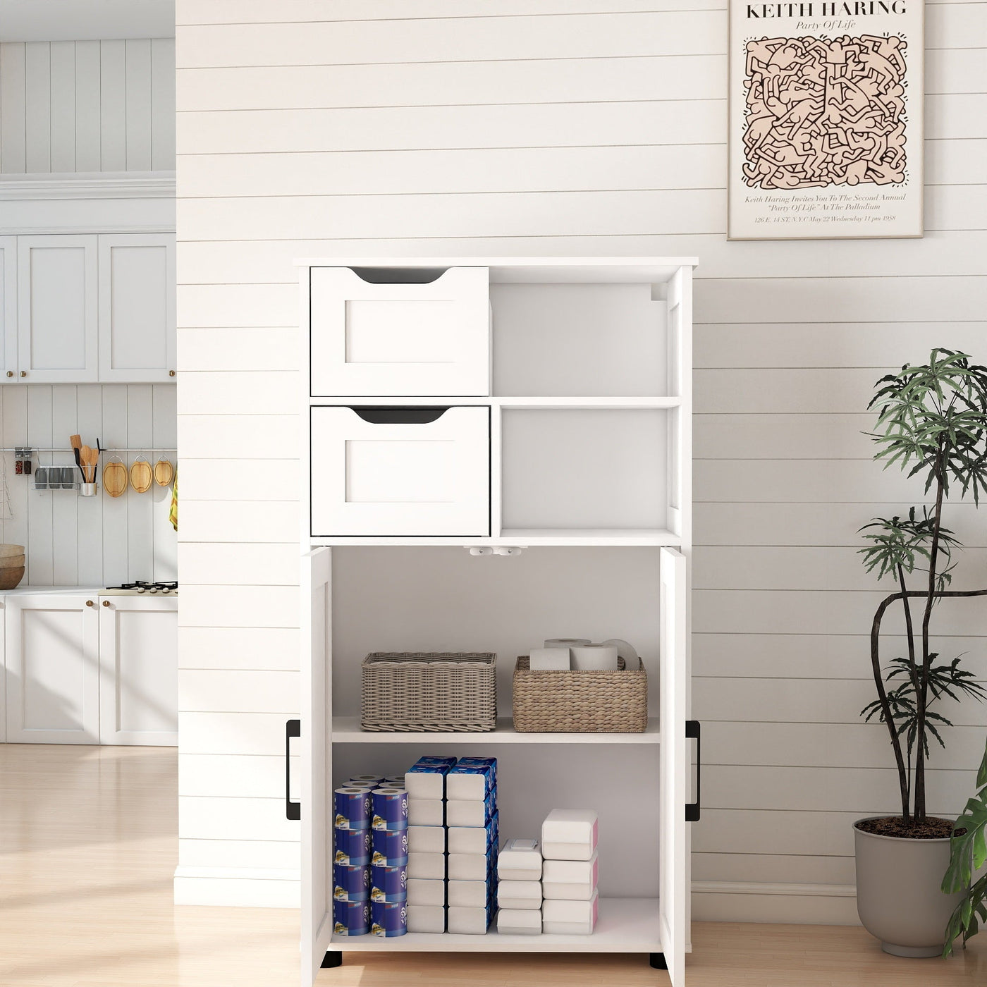 Farmhouse Storage Cabinet ,Versatile Double-Door Storage Cabinet with Adjustable Shelves - Perfect for Living Room & Dining Room