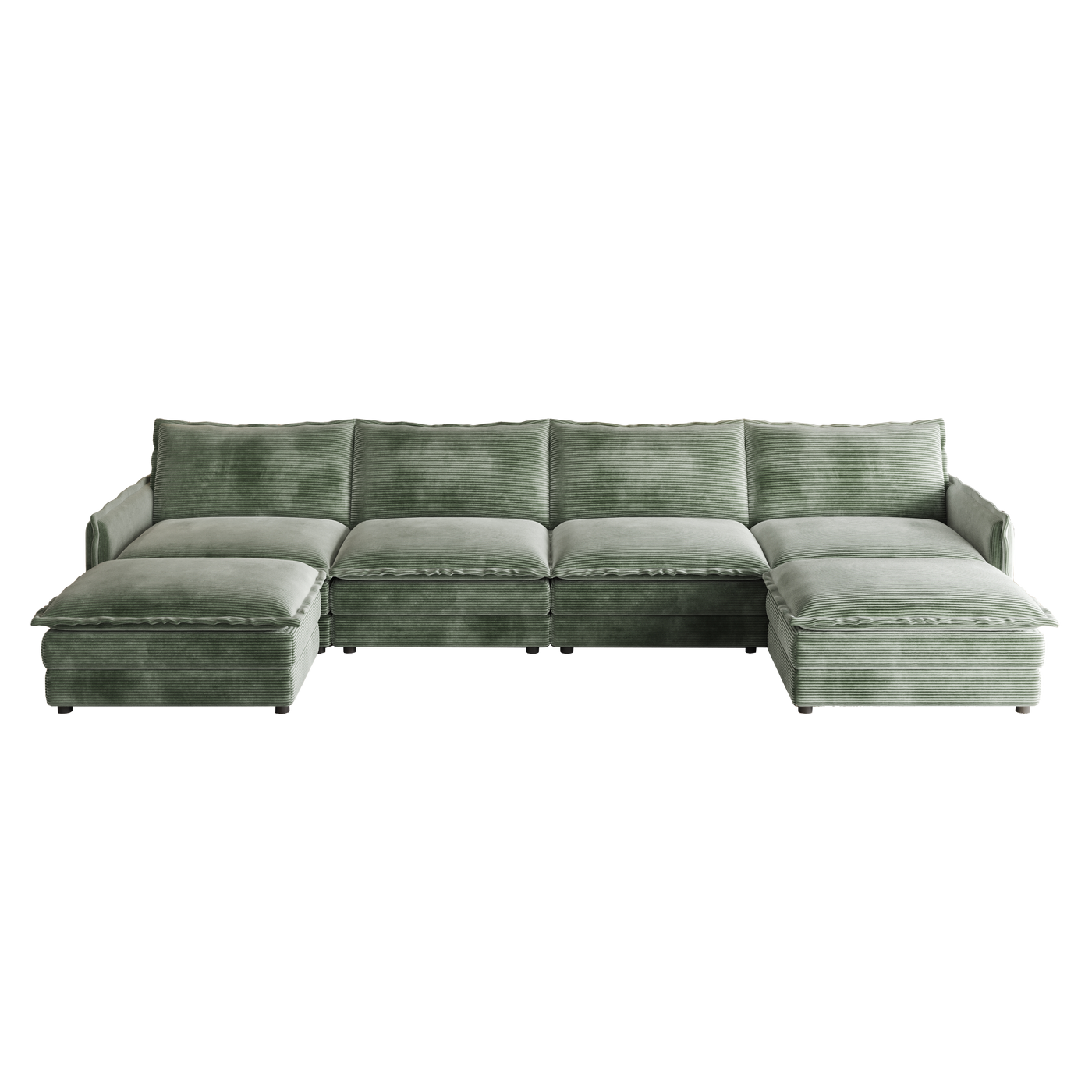 Corduroy Fabric 4-Seater Comfy Cloud Couch with 2 Movable Footrest for Living Room,Oversized Deep Seat U-Shaped Couch Set, Upholstered Large Size Deep Seat Sofa with 4 cushions
