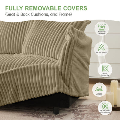 Slipcovered U Shape Sectional Deep Seat Sofa Couch, 3 Seater Sofa with French Edges Design Multiple Big Pillows, Modular Deep Seat Sectional Sofa Comfy Cloud Couch for Living Room, Apartment, Camel