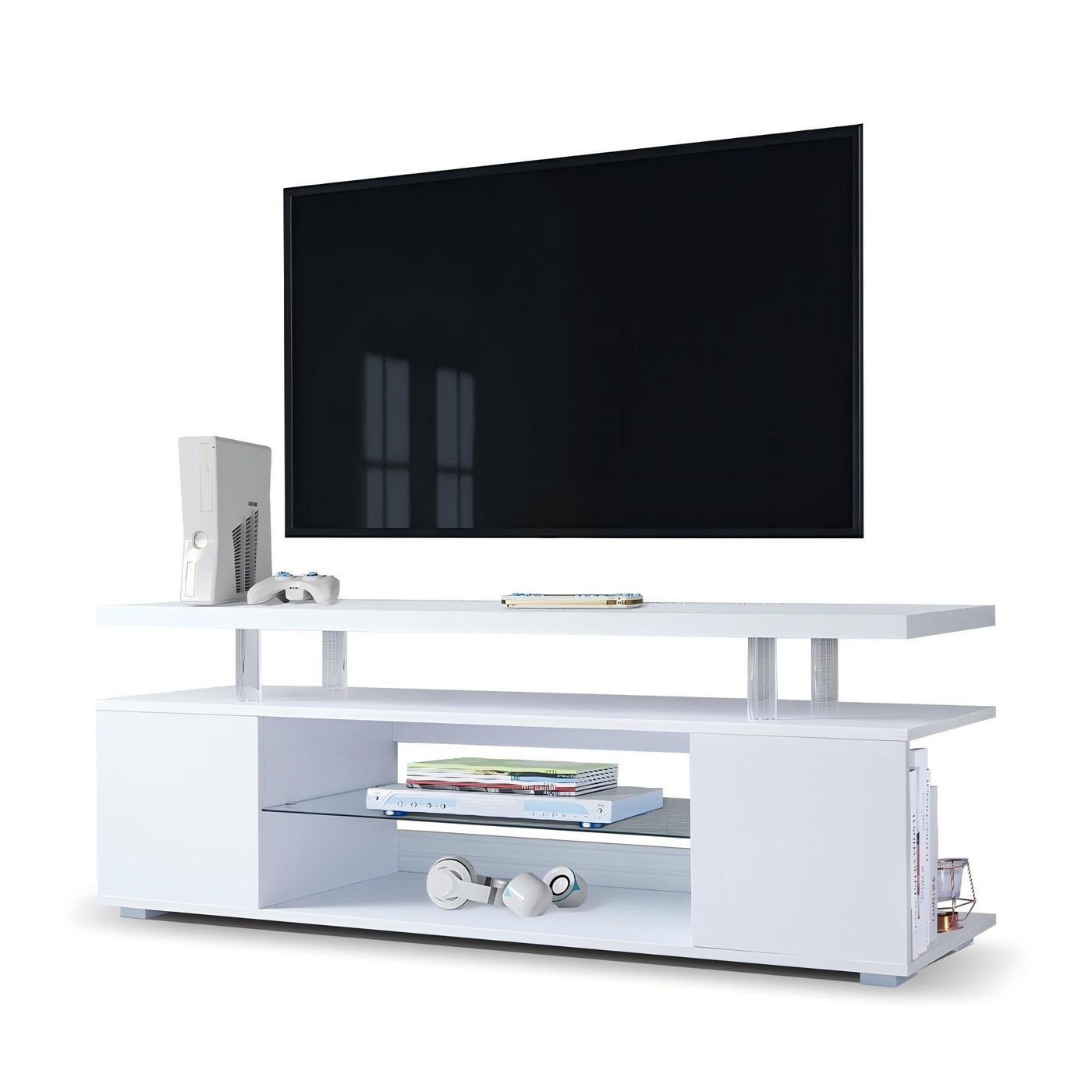 TV Stand for 60 Inch TV LED Gaming Entertainment Center Media Storage Console Table with Large Side Cabinet for Living Room( White)