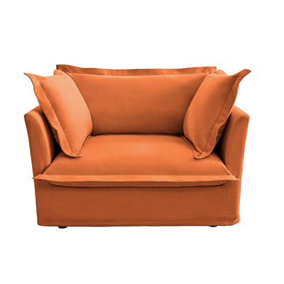 Slip-covered Armchair with 1 Big Back Cushion and 2 Big Toss Pillows, Single Deep Seat Comfy Single Couch Sofa Multiple Large Soft Pillows, Chenille Fabric, Orange