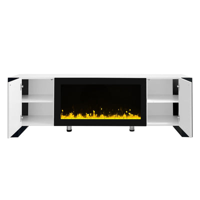 ON-TREND Modern TV Stand with 34.2' Non-heating Electric Fireplace, High Gloss Entertainment Center with 2 Cabinets, Media Console for TVs up to 78', White
