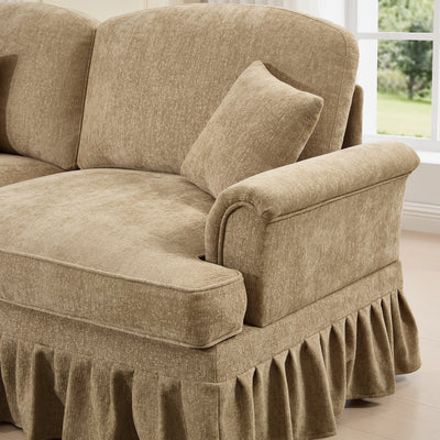 Classic U Shape 4 Seater Modular Sectional Sofa Couch with Flared Arms and Removable Ruffles Pleats Skirts and Spindle Legs, Chenille Deep Seat Cloud Sofa with Movable Ottomans, Light Coffee