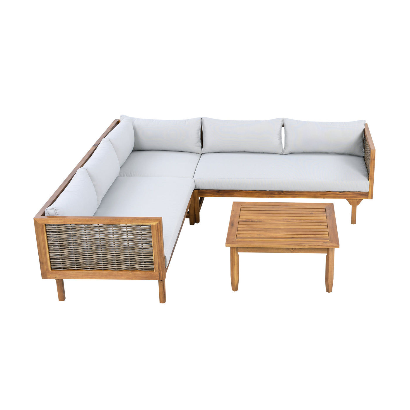 SECTIONAL SEATING GROUP WITH WATERPROOF CUSHIONS - PREMIUM OUTDOOR SOFA SET(LIGHT GRAY CUSHION)