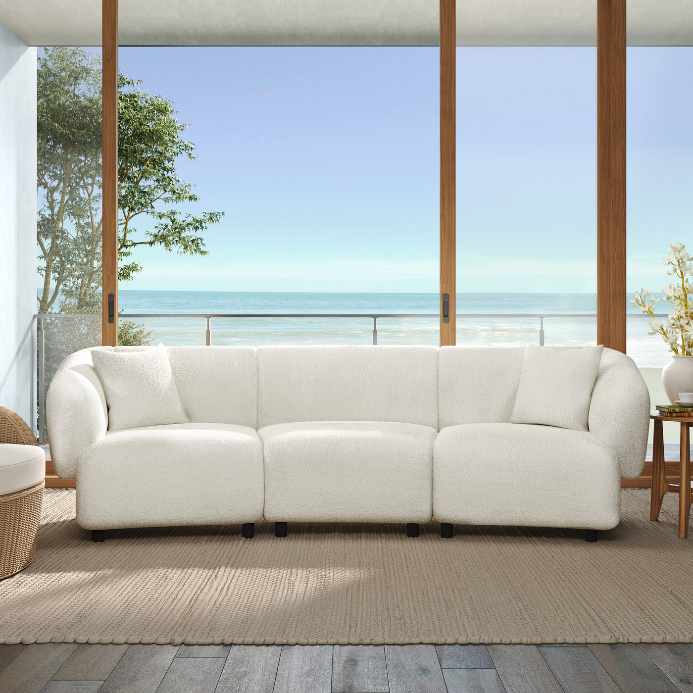98.5 ' Curved Designed Contemporary 3-Seater Sofa in Beige: Plush Seating, Streamlined Design, and Durable Frame – Ideal for Stylish Living Spaces
