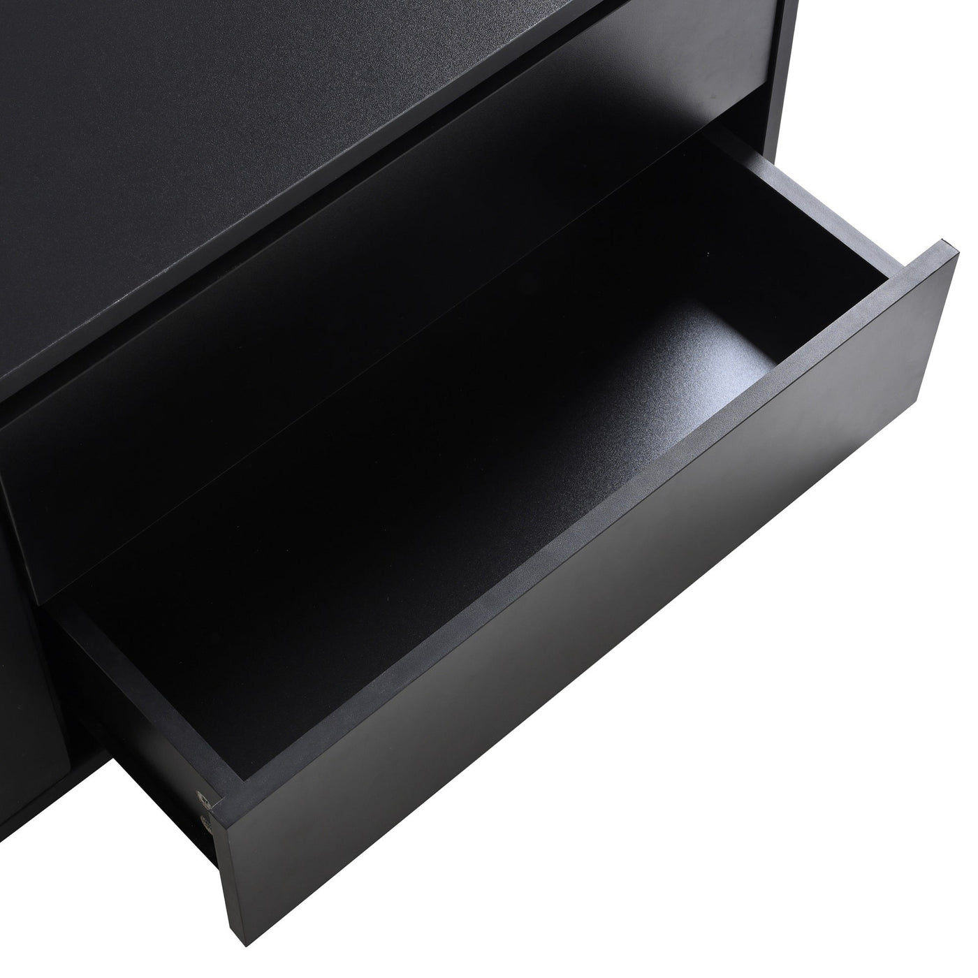 ON-TREND Modern TV Stand with Fluted Glass Door for TVs Up to 100', Media Console with Sliding Door & 2 Drawers, Free-Combination Entertainment Center with LED Light for Living Room, Bedroom, Black