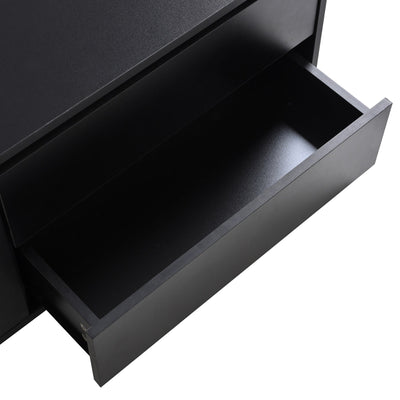 ON-TREND Modern TV Stand with Fluted Glass Door for TVs Up to 100', Media Console with Sliding Door & 2 Drawers, Free-Combination Entertainment Center with LED Light for Living Room, Bedroom, Black