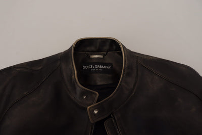 Dolce & Gabbana Black Leather Zipper Biker Coat Jacket