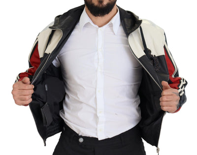 Dolce & Gabbana Black Leather Hooded Blouson Coat Jacket