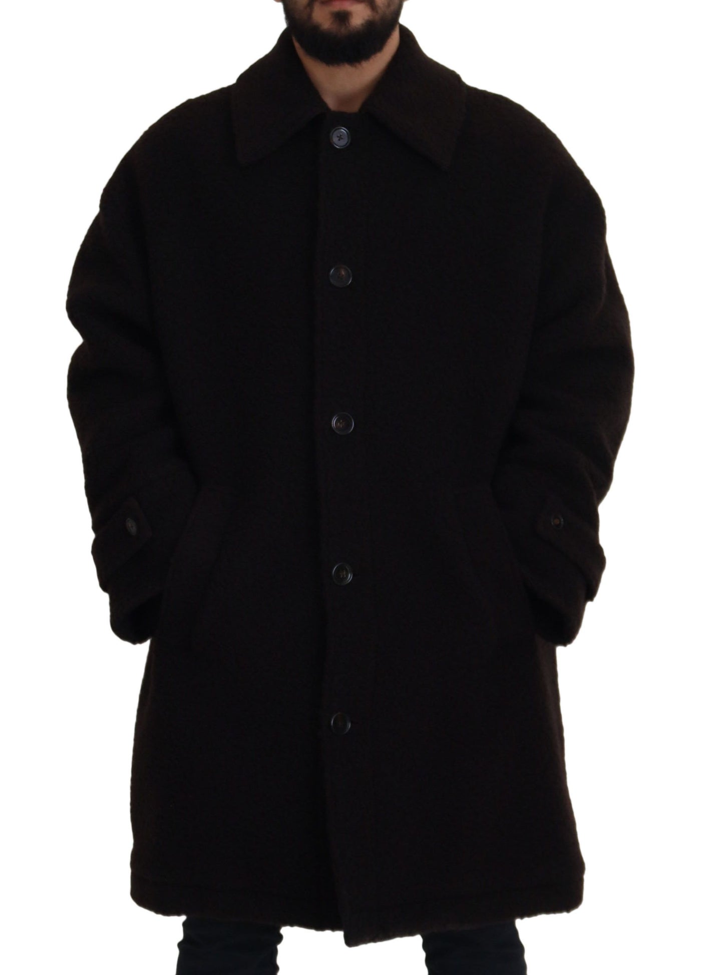 Dolce & Gabbana Black Alpaca Button Down Trench Coat Jacket