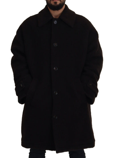 Dolce & Gabbana Black Alpaca Button Down Trench Coat Jacket