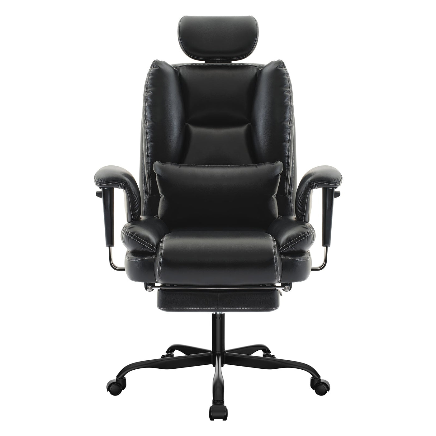 Office Chair Ergonomic 200 kg PU Leather Computer Chair with Lumbar Support and High Backrest, Ergonomic Desk Chair with Liftable Headrest, Black