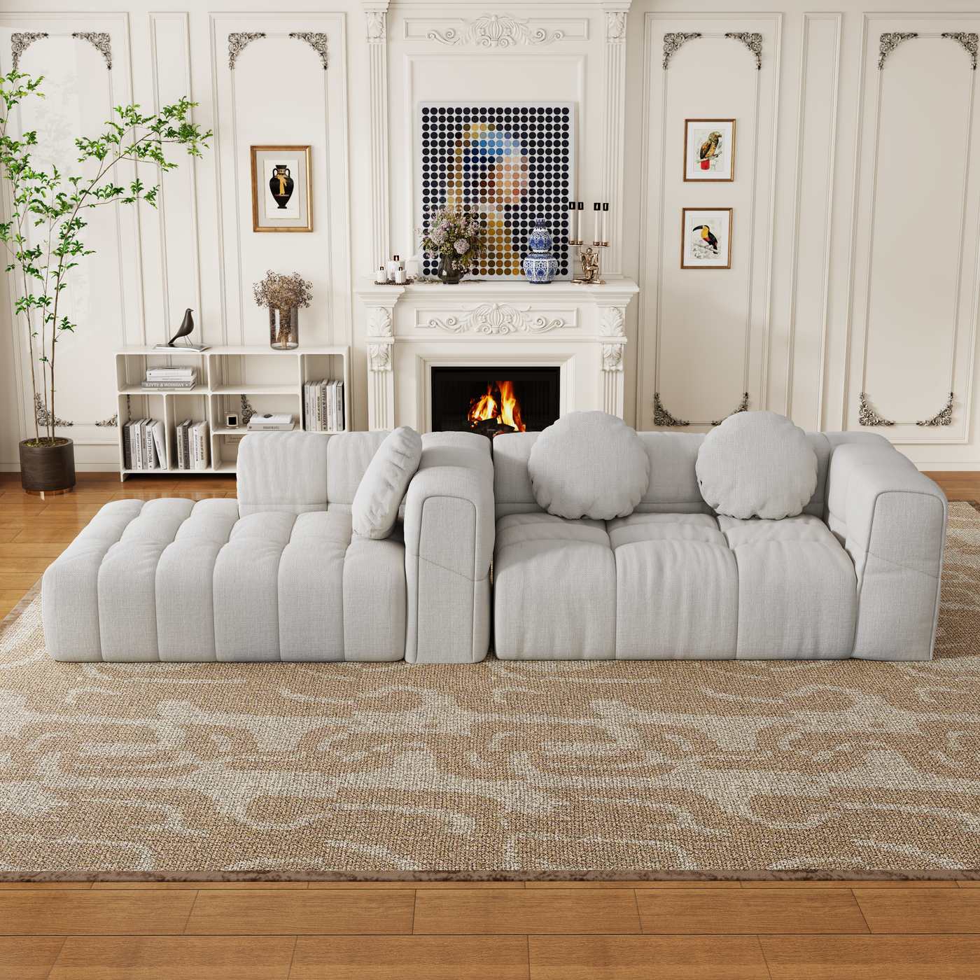 Modern upholstered combination sofa set, fully compressed modular 103' L-shaped combination living room sofa set with 3 pillows, free combination sofa for living room and bedroom (Right side recliner)
