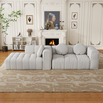 Modern upholstered combination sofa set, fully compressed modular 103' L-shaped combination living room sofa set with 3 pillows, free combination sofa for living room and bedroom (Right side recliner)