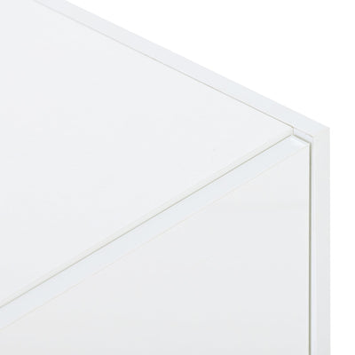 [VIDEO provided] ON-TREND White & Black Contemporary Rectangle Design TV Stand, Unique Style TV Console Table for TVs Up to 80'', Modern TV Cabinet with High Gloss UV Surface for Living Room.
