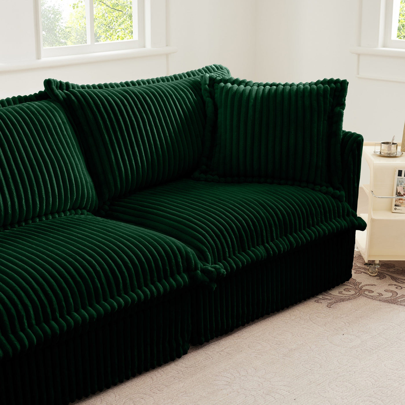 Modern Slipcovered 2-Seat Sofa Couches for Living Room, 2 Seater Sofa, Corduroy Deep Seat Sofa with Upholstered Cushion&Detachable Cover, Comfy Sofa Couch for Small Space, Apartment, Green Corduroy