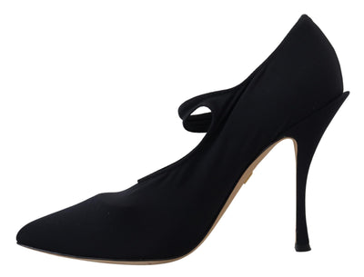Dolce & Gabbana Black Socks Stretch Crystal Pumps Shoes