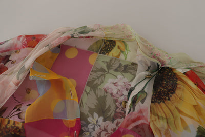 Dolce & Gabbana Multicolor Ascot Collar Patchwork Blouse Top