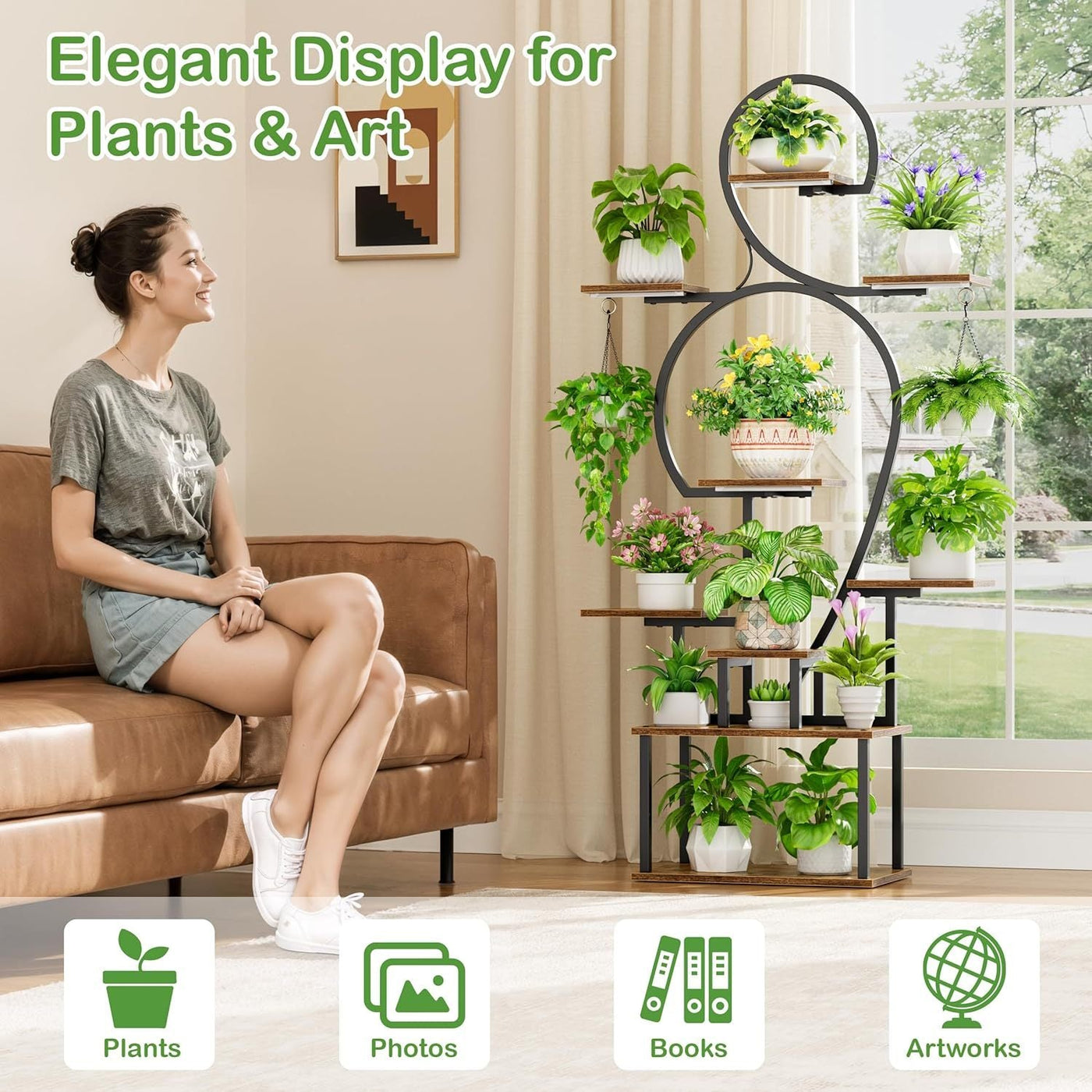 Plant Stand Indoor with Grow Light, 9-Tiered 63' Tall Indoor Plant Shelves for Multiple Plants, Large Metal Plant Shelf, Lighted Plant Stand for Indoor, Balcony, Living Room