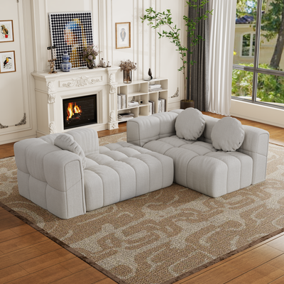 Modern upholstered combination sofa set, fully compressed modular 103' L-shaped combination living room sofa set with 3 pillows, free combination sofa for living room and bedroom (Right side recliner)