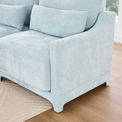 Stylish Four-Seater Sofa with Movable Ottoman in Sky Blue Chenille Fabric with Ergonomic Design