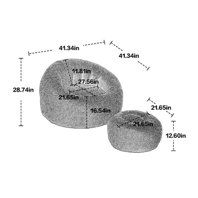 COOLMORE Modern Extra Large Round Bean Bag Chair with Footrest for Living Room, Chenille Fabric Lazy Sofa with Pillow for Adults, Teenagers,Child, Suitable for Bedroom, Dormitory, Study Room