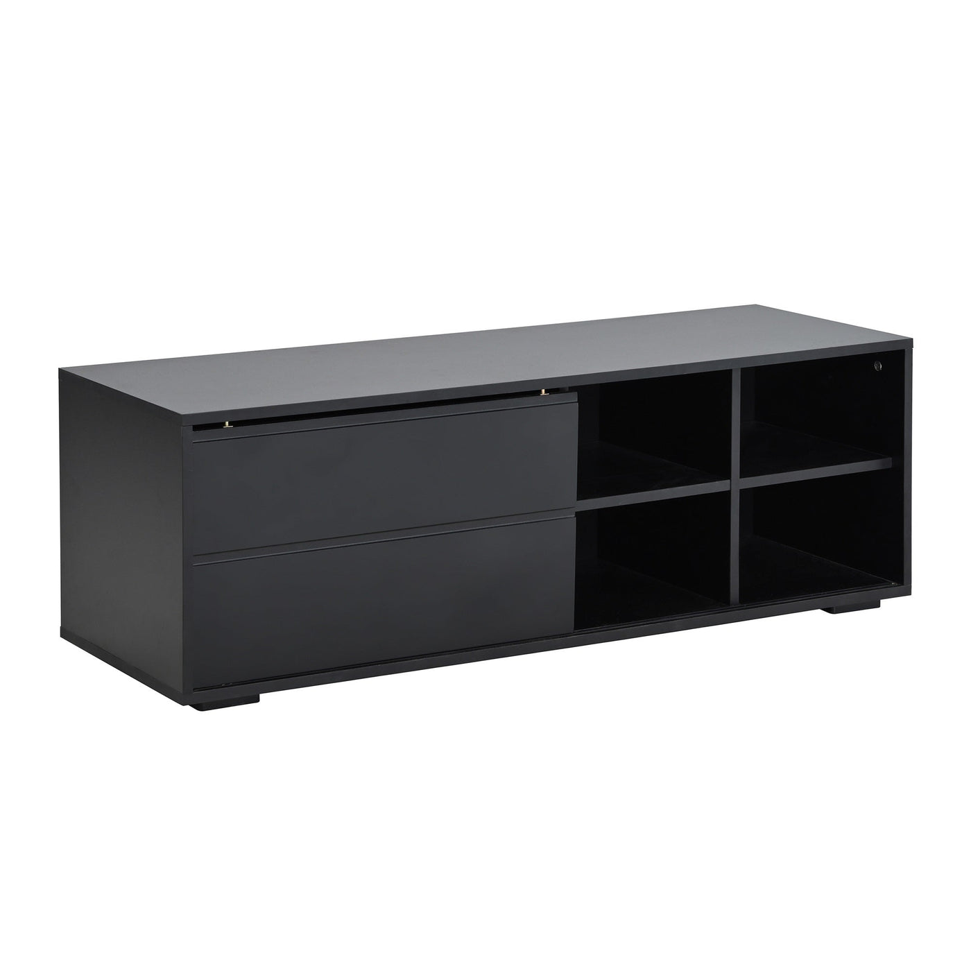 ON-TREND Modern TV Stand with Fluted Glass Door for TVs Up to 100', Media Console with Sliding Door & 2 Drawers, Free-Combination Entertainment Center with LED Light for Living Room, Bedroom, Black
