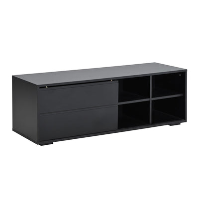 ON-TREND Modern TV Stand with Fluted Glass Door for TVs Up to 100', Media Console with Sliding Door & 2 Drawers, Free-Combination Entertainment Center with LED Light for Living Room, Bedroom, Black