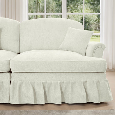 Classic U Shape 4 Seater Modular Sectional Sofa Couch with Flared Arms and Removable Ruffles Pleats Skirts and Spindle Legs, Chenille Deep Seat Cloud Sofa with Movable Ottomans, Beige White
