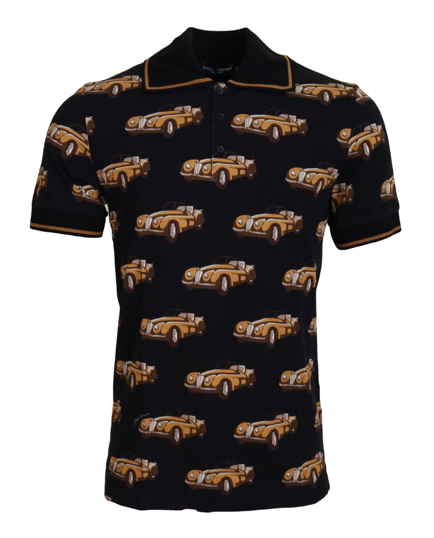 Dolce & Gabbana Black Car Print Short Sleeve Polo T-shirt