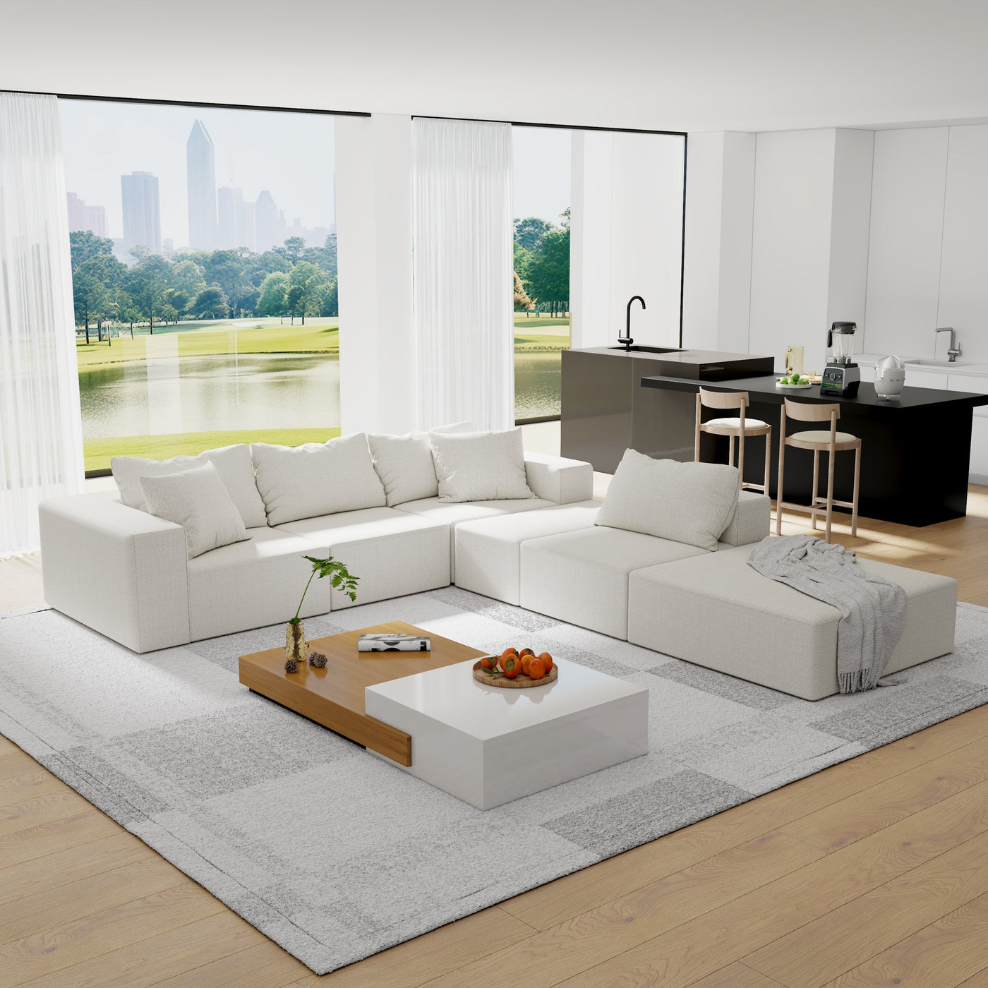 Modern Upholstered Sectional Sofa Couch Set,Modular 132' L Shaped Sectional Living Room Sofa Set With 6 Pillows,Free Combination Sofa Couch for Living Room,Bedroom