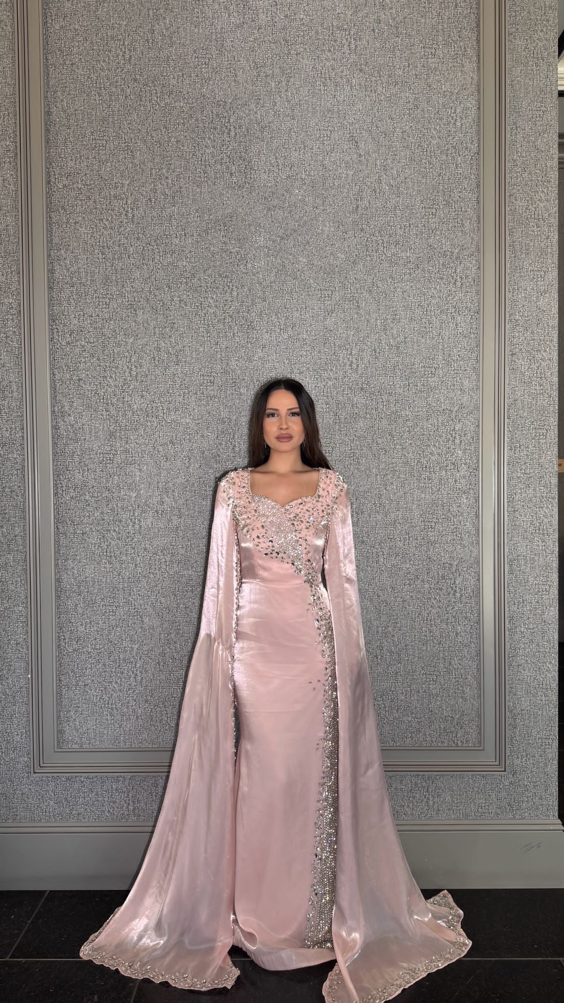 Munira Long Sleeve Organza Drape Sleeve Modest Dress