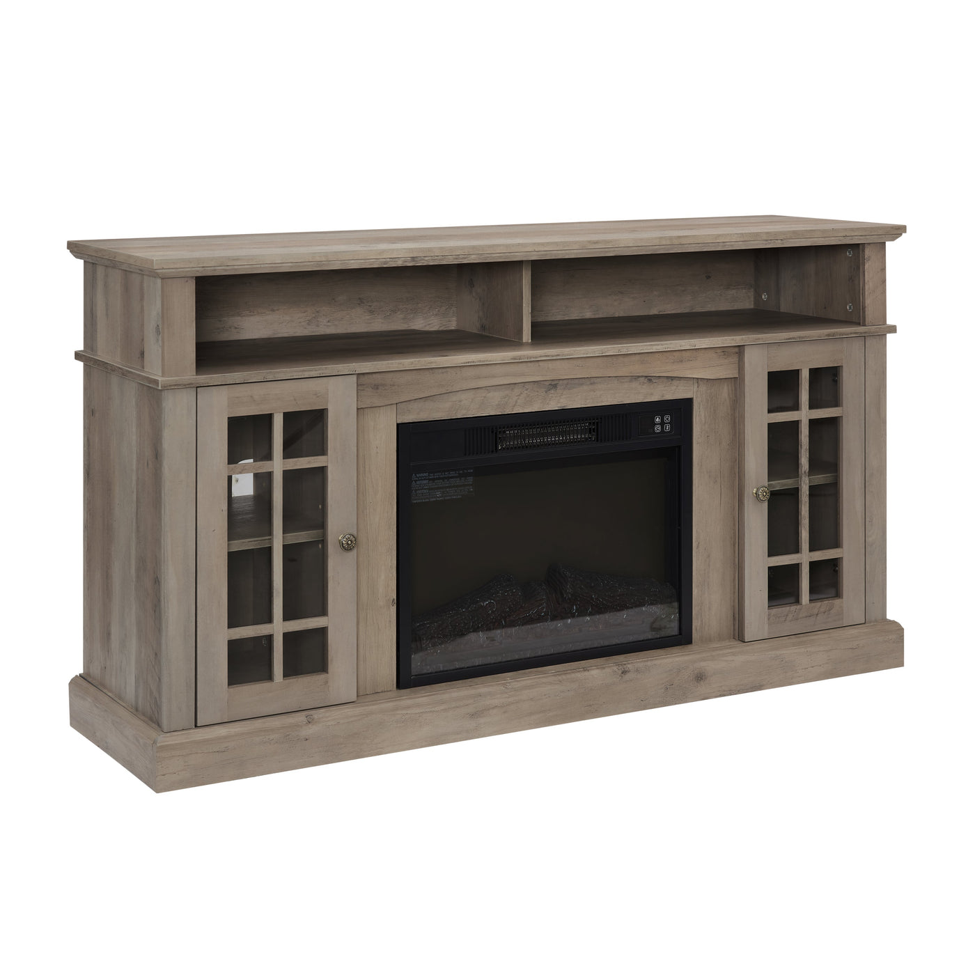 Classic TV Media Stand Modern Entertainment Console with 23' Fireplace Inset for TV Up to 65' with Open and Closed Storage Space, Gray Wash, 58.25'W*15.75'D*32'H