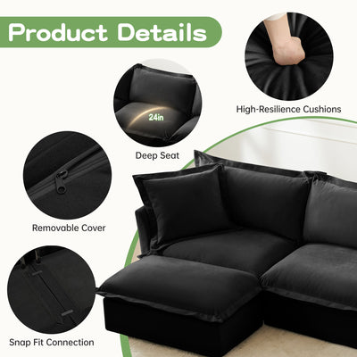 Slipcovered U Shape Sectional Wide and Deep Seat Sofa Couch, 4 Seater Sofa with French Edges Design Multiple Big Pillows, Soft Deep Seat Comfy Cloud Couch for Living Room, Apartment, Chenille Fabric