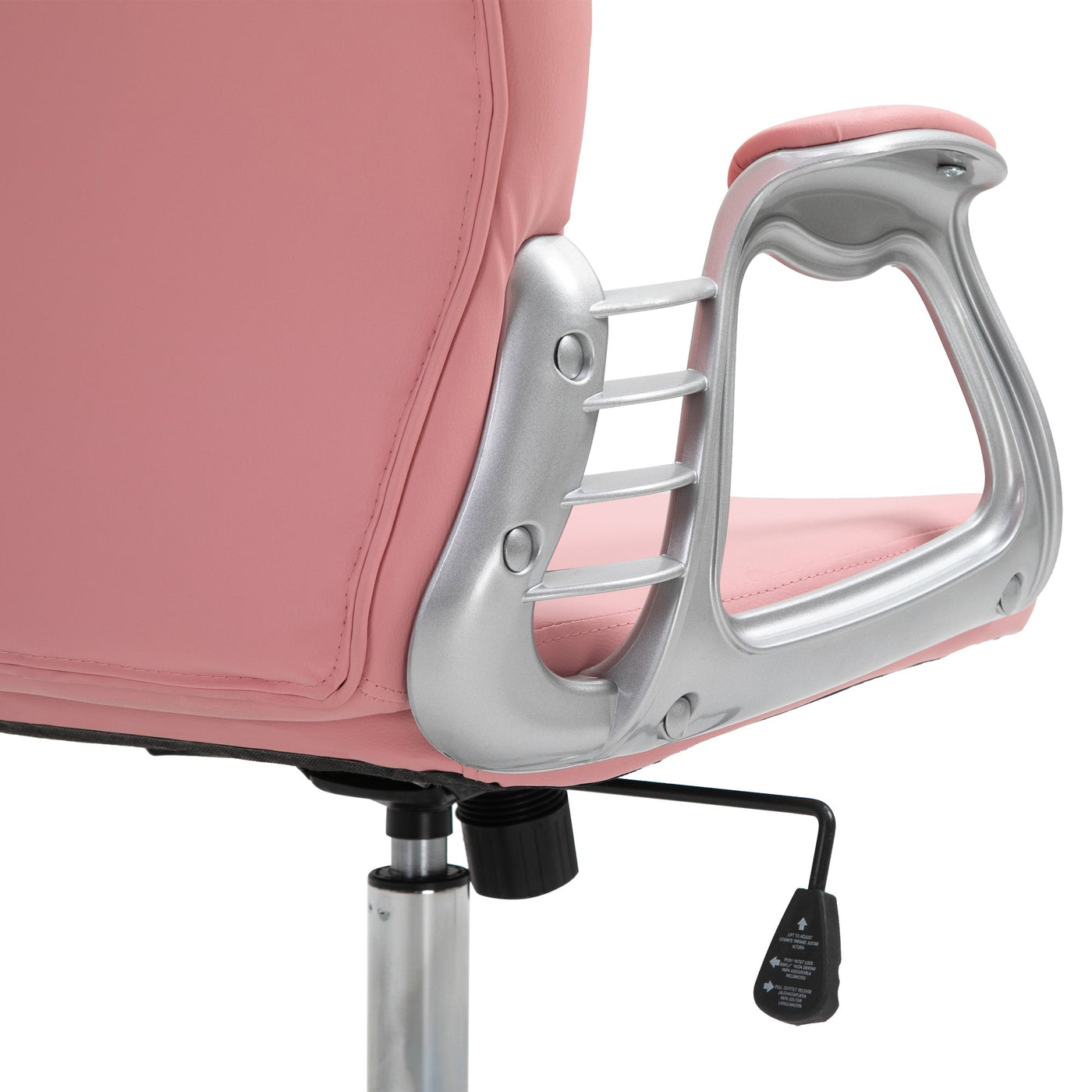 PU Leather Home Office Chair, Button Tufted Desk Chair with Padded Armrests, Adjustable Height and Swivel Wheels, Pink