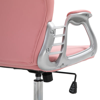 PU Leather Home Office Chair, Button Tufted Desk Chair with Padded Armrests, Adjustable Height and Swivel Wheels, Pink
