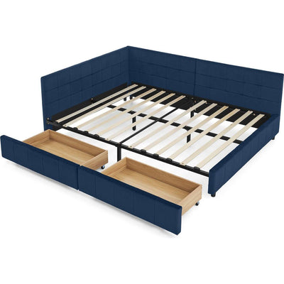 Full Size Storage Upholstered Tufted Bed Frame, Sofa Bed Frame with Comfortable Backrest and Armrests, Full Size Bed for Bedroom, Living Room,Velvet, DARK BLUE(80.5''*59''*29.5'')