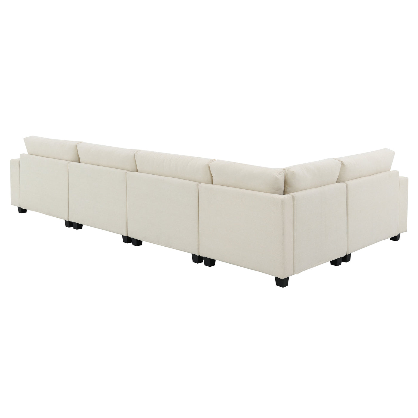 Chenille U Shaped Sectional Sofa with Ottoman, Storage, Cup Holders, and USB Ports, Off White, 128*67'