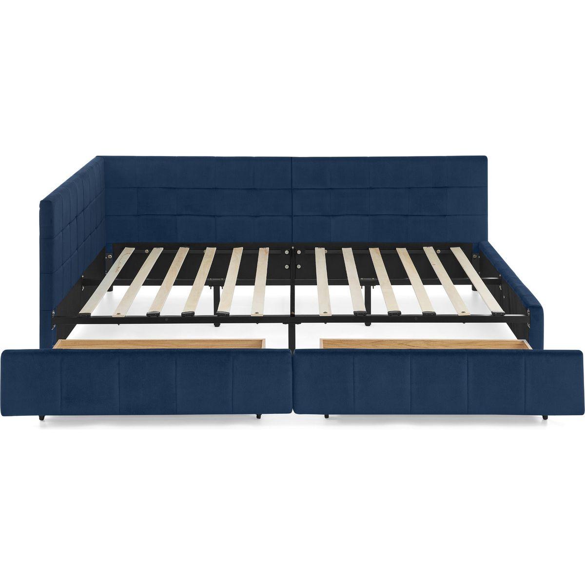Full Size Storage Upholstered Tufted Bed Frame, Sofa Bed Frame with Comfortable Backrest and Armrests, Full Size Bed for Bedroom, Living Room,Velvet, DARK BLUE(80.5''*59''*29.5'')
