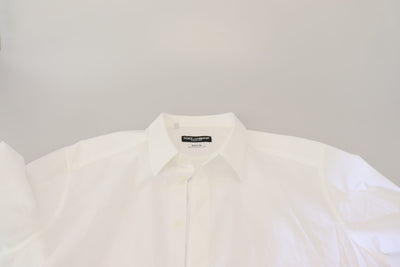 Dolce & Gabbana White Cotton Slim Fit Formal Dress GOLD Shirt