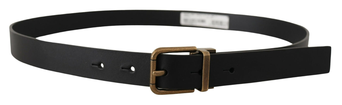 Dolce & Gabbana Black Leather Brass Metal Box Buckle Belt
