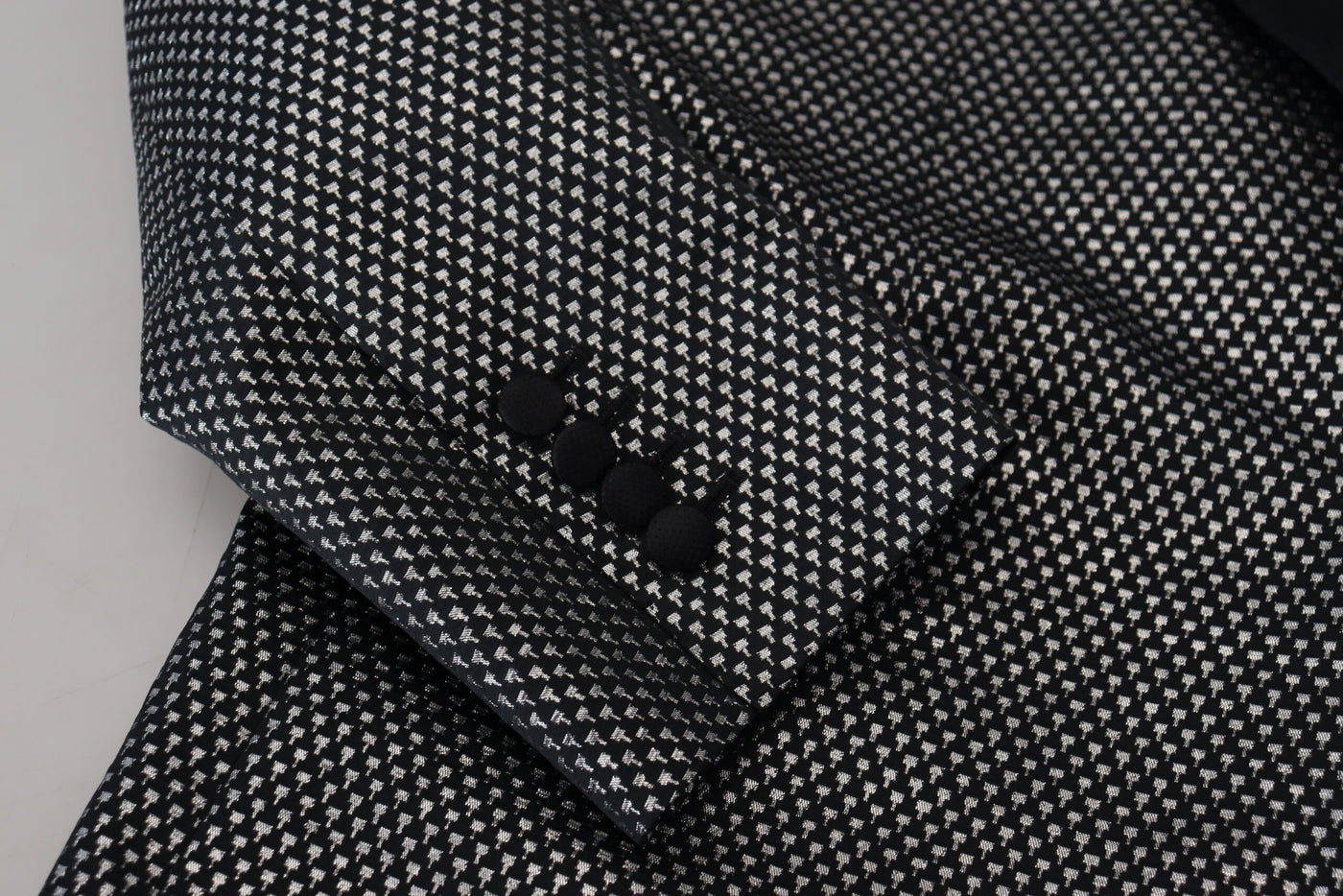 Dolce & Gabbana Black Silver Jacquard Slim Fit Jacket Blazer